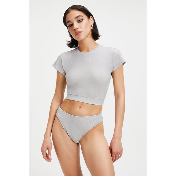 Good American Tops - Good American Sparkle Crop Cover-Up Tee in Silver XL NWT